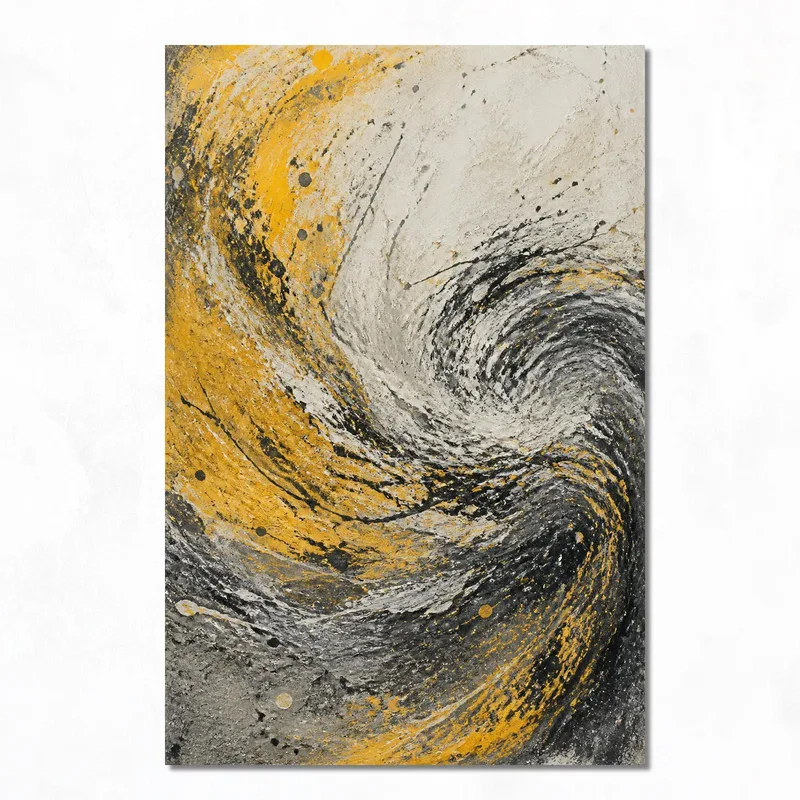 Toile artistique tourbillon abstrait jaune et noir