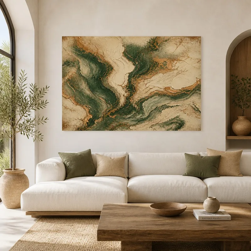 Quadro su tela onde astratte terrose
