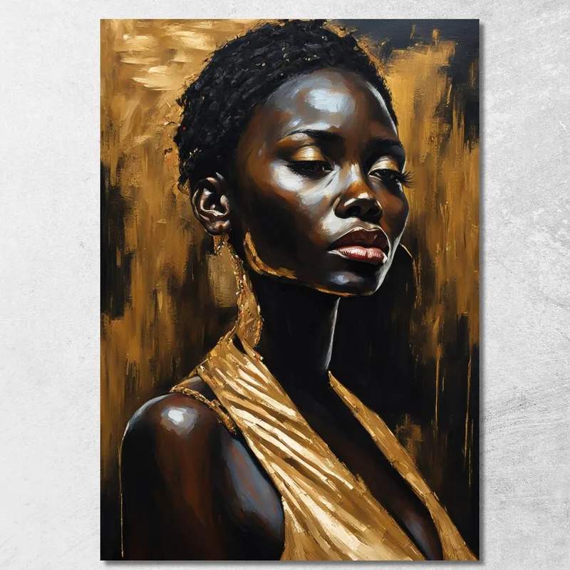 Painting African Woman With Golden Dress Elegance And Depth canvas print
