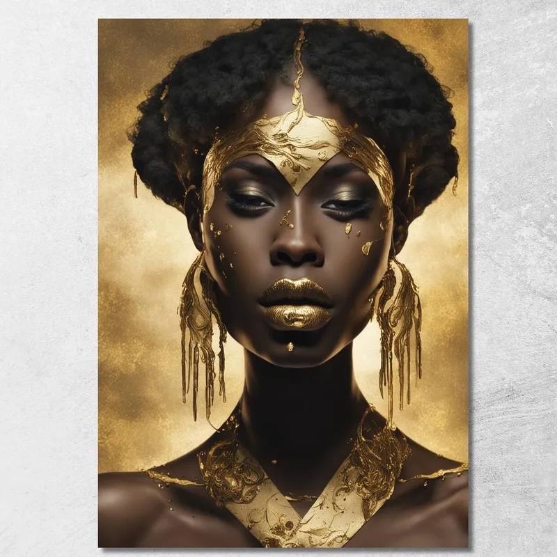 African Woman Painting With Golden Crown Royalty And Style canvas print