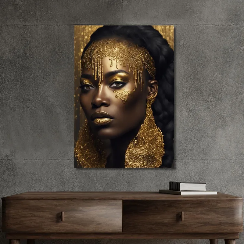 Quadro Donna Africana Con Dettagli Dorati Ritratto Elegante E Raffinato