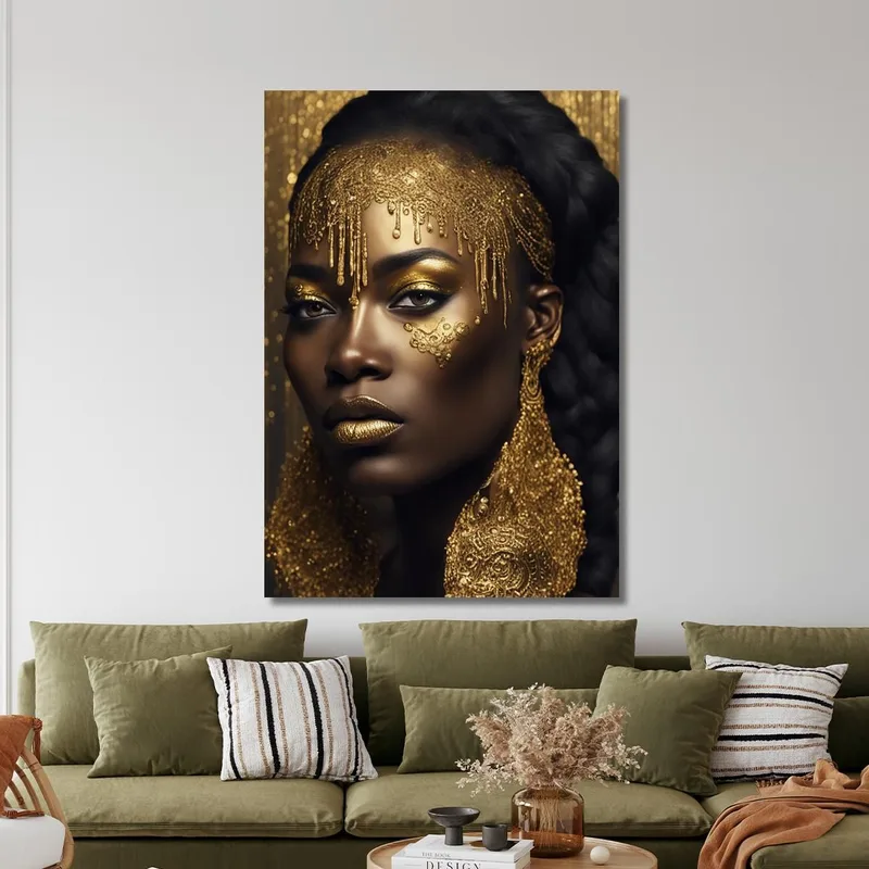 Quadro Donna Africana Con Dettagli Dorati Ritratto Elegante E Raffinato