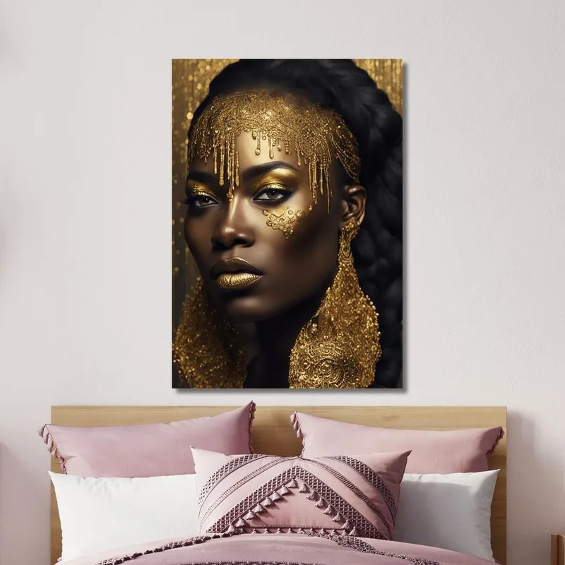 Quadro Donna Africana Con Dettagli Dorati Ritratto Elegante E Raffinato