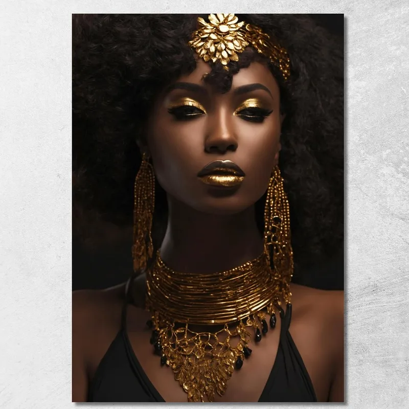 African Woman Painting With Golden Jewelry Luxury Portrait canvas print