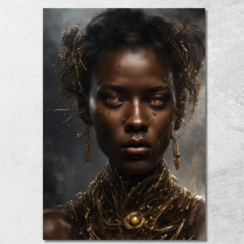 African Woman Painting With Golden Ornaments Mystery And Luxury canvas print