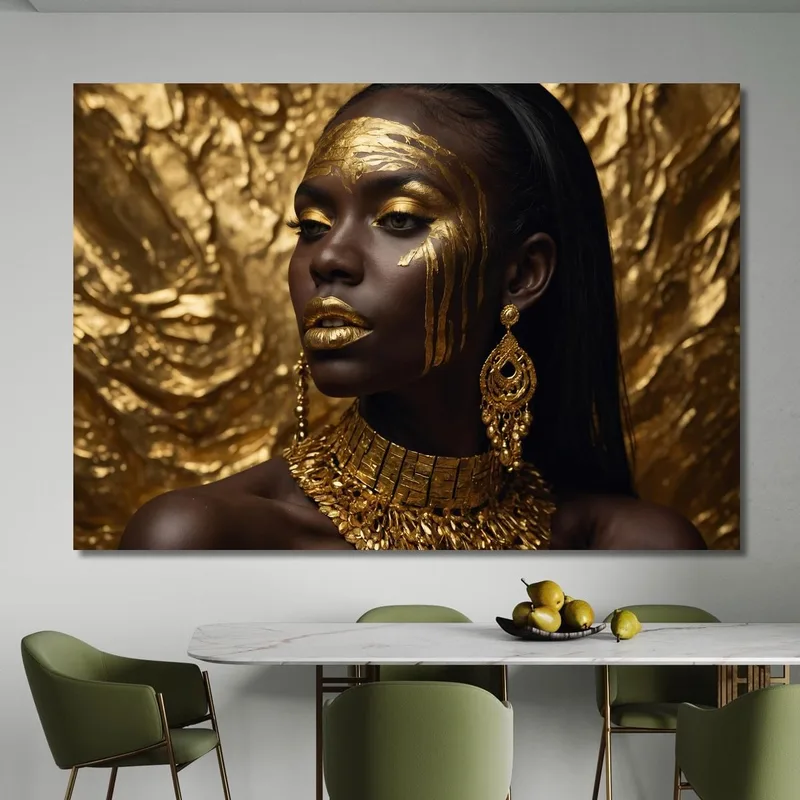 Quadro Etnico Donna Africana Eleganza Dorata Su Sfondo Oro