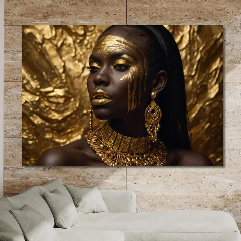 Quadro Etnico Donna Africana Eleganza Dorata Su Sfondo Oro