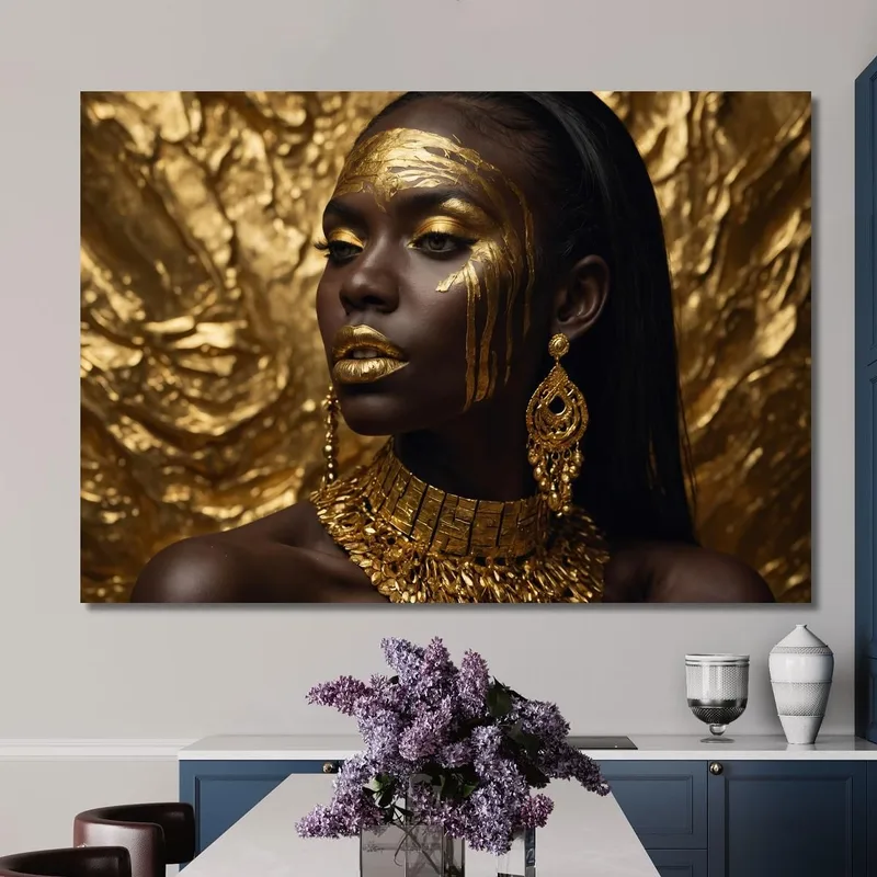 Quadro Etnico Donna Africana Eleganza Dorata Su Sfondo Oro