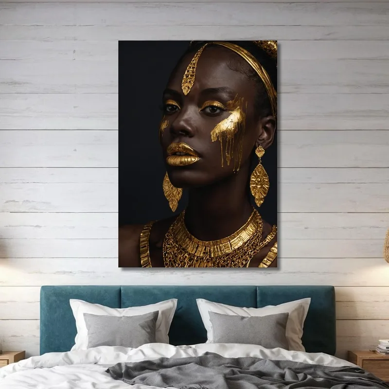 Quadro Etnico Donna Africana Eleganza In Oro Su Sfondo Scuro