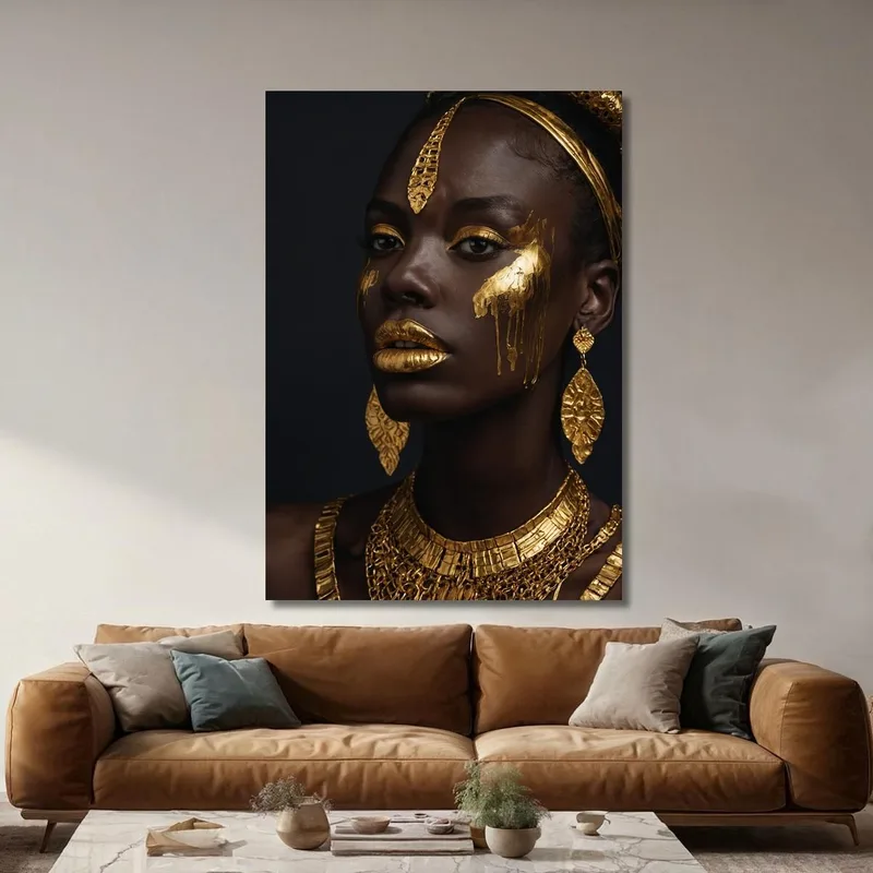 Quadro Etnico Donna Africana Eleganza In Oro Su Sfondo Scuro