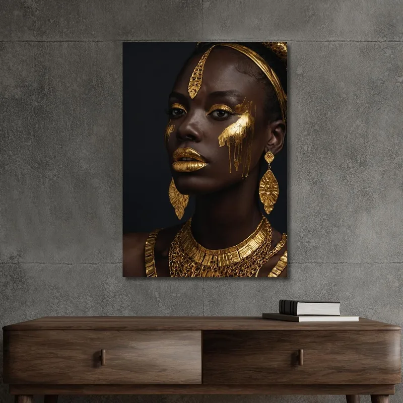 Quadro Etnico Donna Africana Eleganza In Oro Su Sfondo Scuro