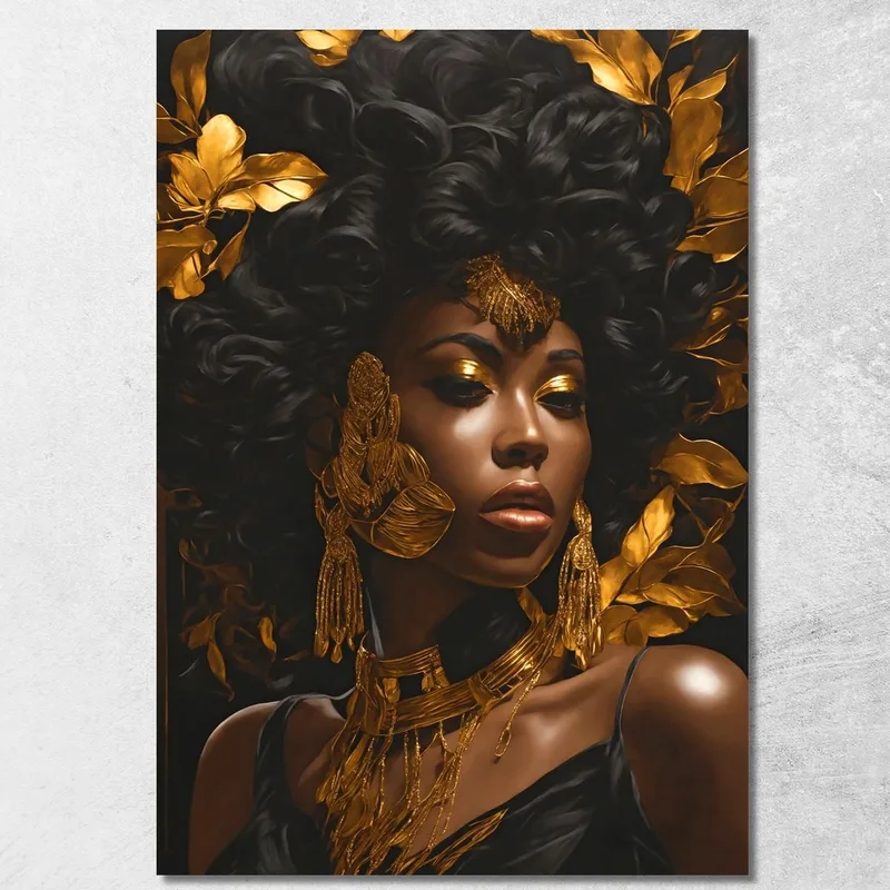African Woman Ethnic Painting Royal Charm With Golden Decorations canvas print