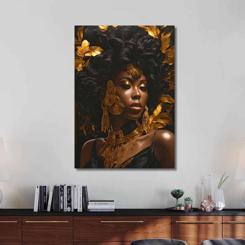 Quadro Etnico Donna Africana Fascino Regale Con Decorazioni Dorate