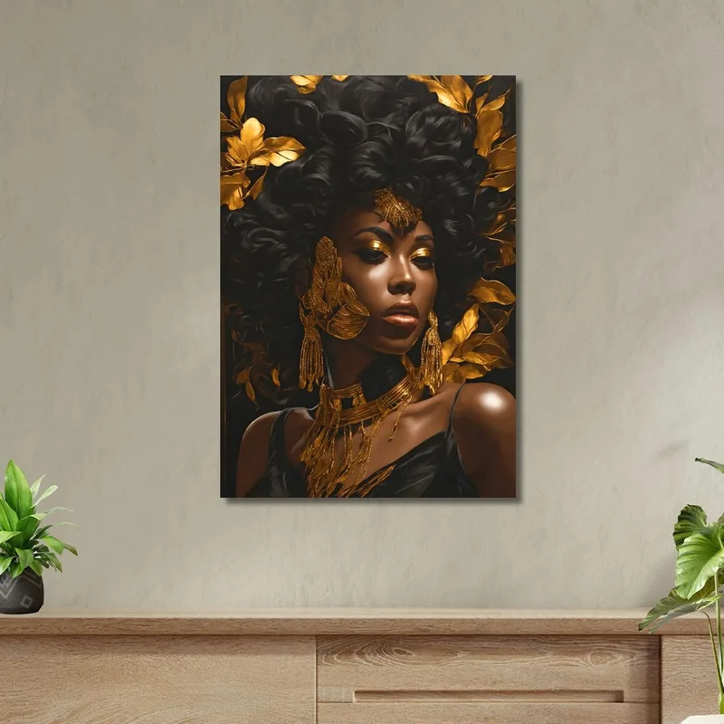 Quadro Etnico Donna Africana Fascino Regale Con Decorazioni Dorate