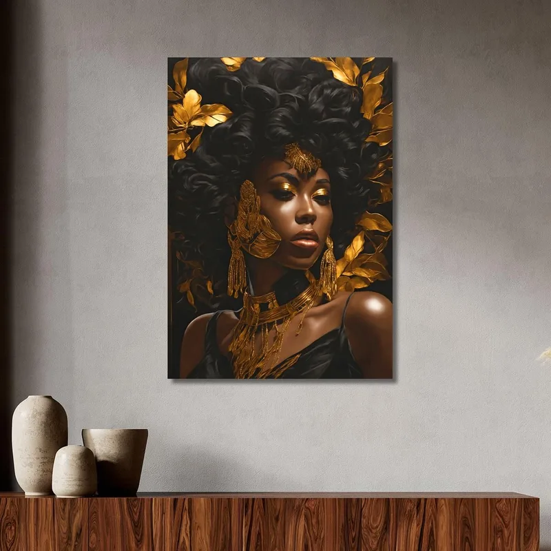 Quadro Etnico Donna Africana Fascino Regale Con Decorazioni Dorate