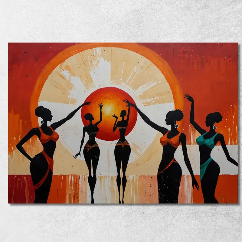 African Women Ethnic Painting Sunset Celebration canvas print