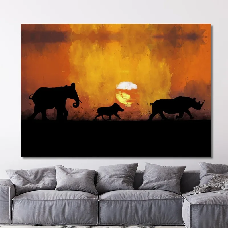 Quadro Tramonto Africano Con Animali