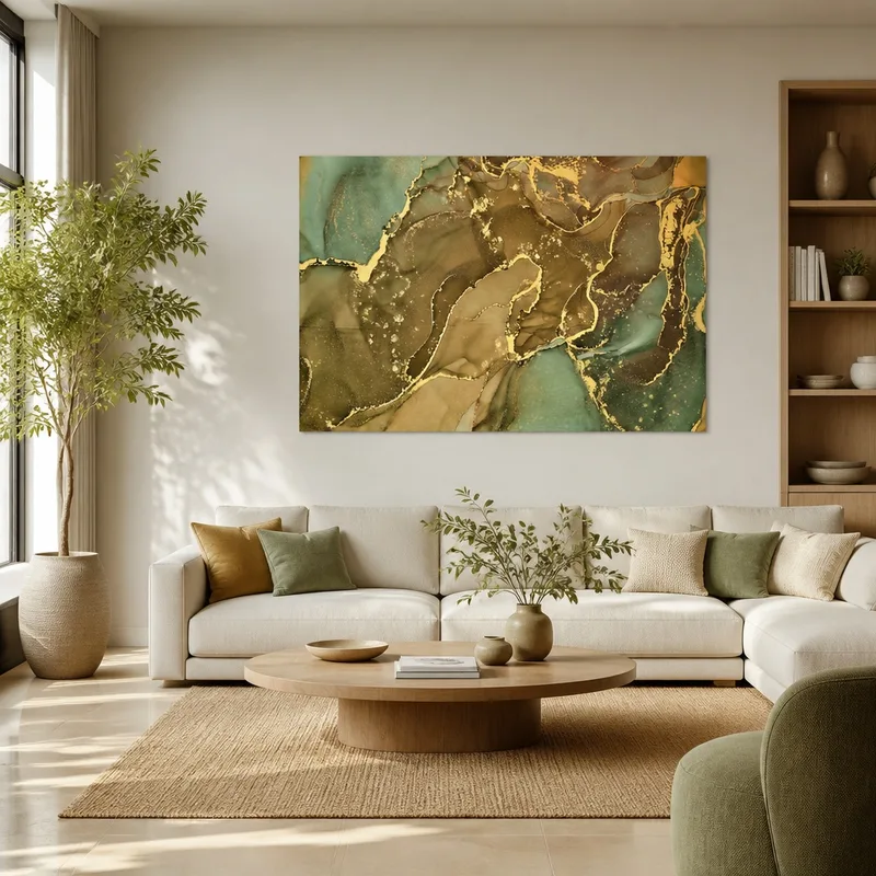 Quadro Astratto Artistico Con Texture Verde E Oro quadro stampa su tela