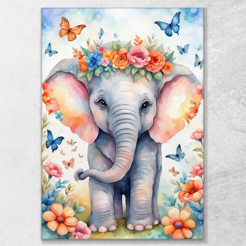 Gemälde Für Das Schlafzimmer Eines Mädchens Süßer Kleiner Elefant Mit Blumen Und Bunten Schmetterlingen
