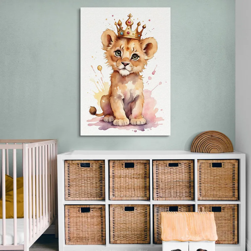 Cuadro Para Habitación De Bebé Decoración Cachorro De León Con Corona Real