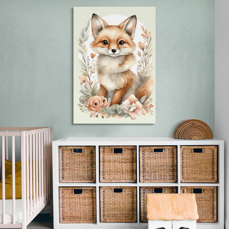 Gemälde Für Kinder Schlafzimmerdekoration Niedliche Tierporträts Fuchs Mit Blumen