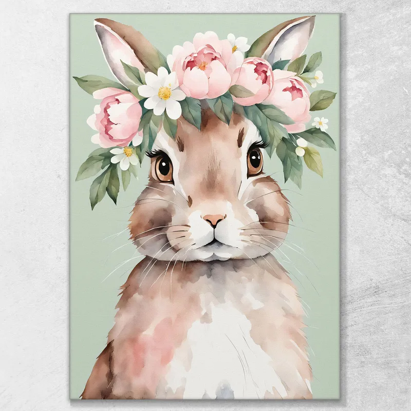 Gemälde Für Kinderzimmer Hase Mit Blumenkrone