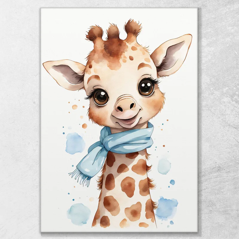 Quadro Per Neonato, Decorazione Per Cameretta, Giraffa Con Sciarpa Azzurra