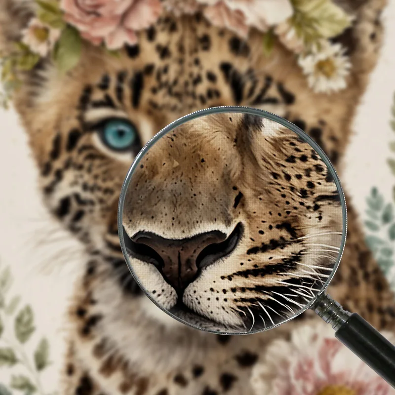 Quadro Decorativo Per Cameretta Bimbo, Piccolo Leopardo Con Decorazioni Floreali