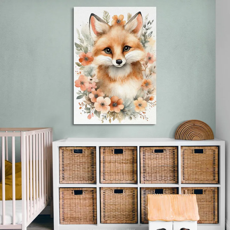 Gemälde Für Kinder Kinderzimmerdekoration Fuchs Mit Orangefarbenem Blumenrahmen