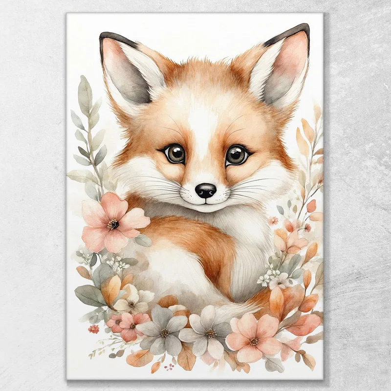 Bild Für Das Schlafzimmer Eines Neugeborenen Baby Fox With Beige And Pink Flowers