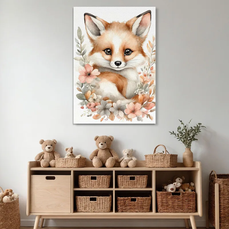 Bild Für Das Schlafzimmer Eines Neugeborenen Baby Fox With Beige And Pink Flowers