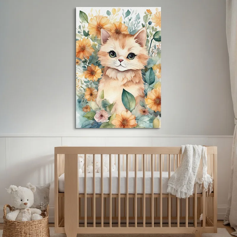 Kinderzimmerdekoration Bild Für Mädchen Blumenkätzchen Mit Bunten Blumen