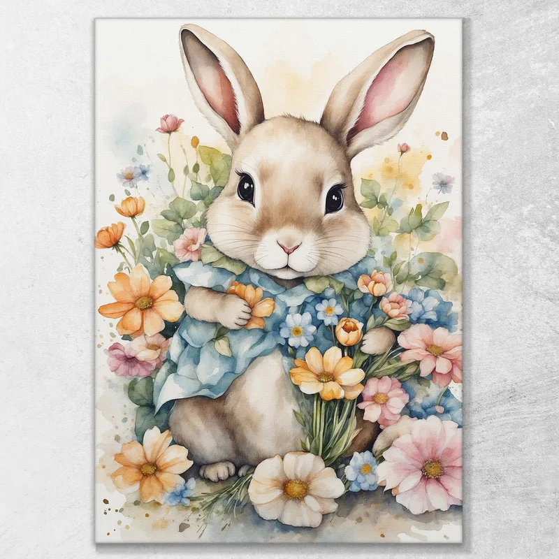 Kinderzimmerdekoration Bild Für Kinder Süßer Hase Unter Frühlingsblumen