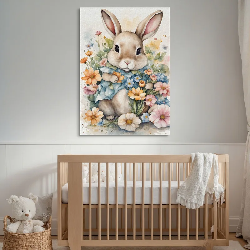 Kinderzimmerdekoration Bild Für Kinder Süßer Hase Unter Frühlingsblumen