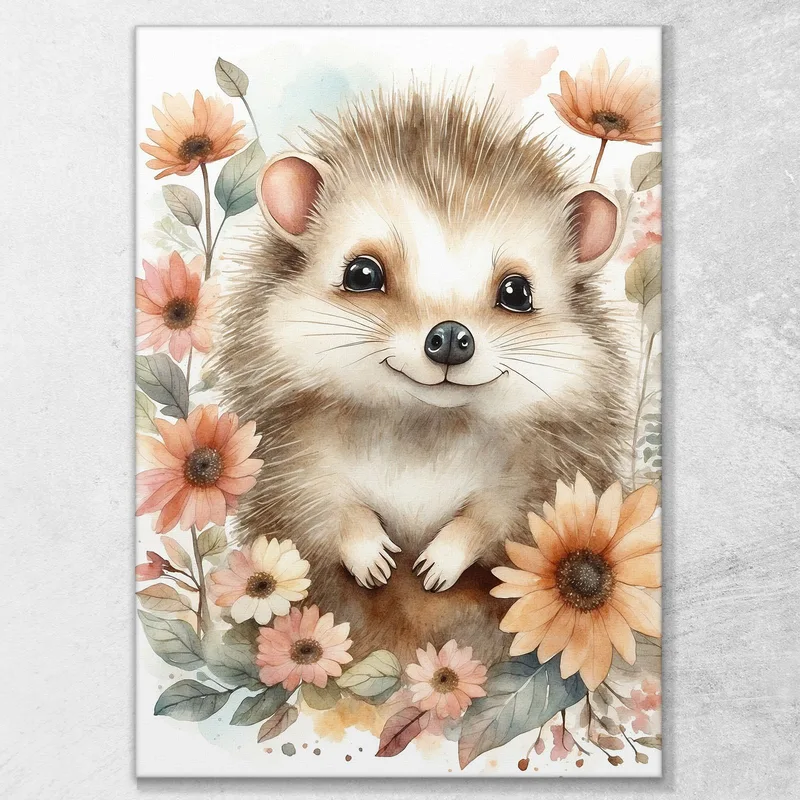 Gemälde Für Kinder Schlafzimmerdekoration Igel Mit Frühlingsblumen