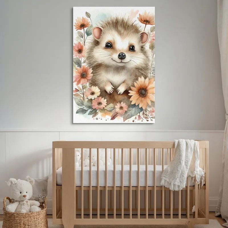 Gemälde Für Kinder Schlafzimmerdekoration Igel Mit Frühlingsblumen