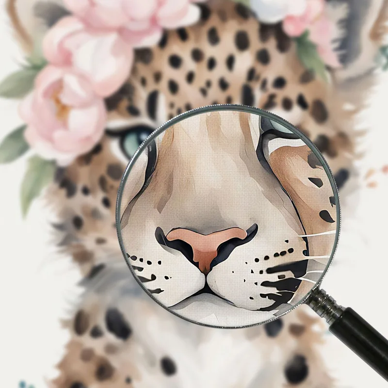 Cuadro Para Habitación Infantil Lindo Leopardo Con Flores Pastel