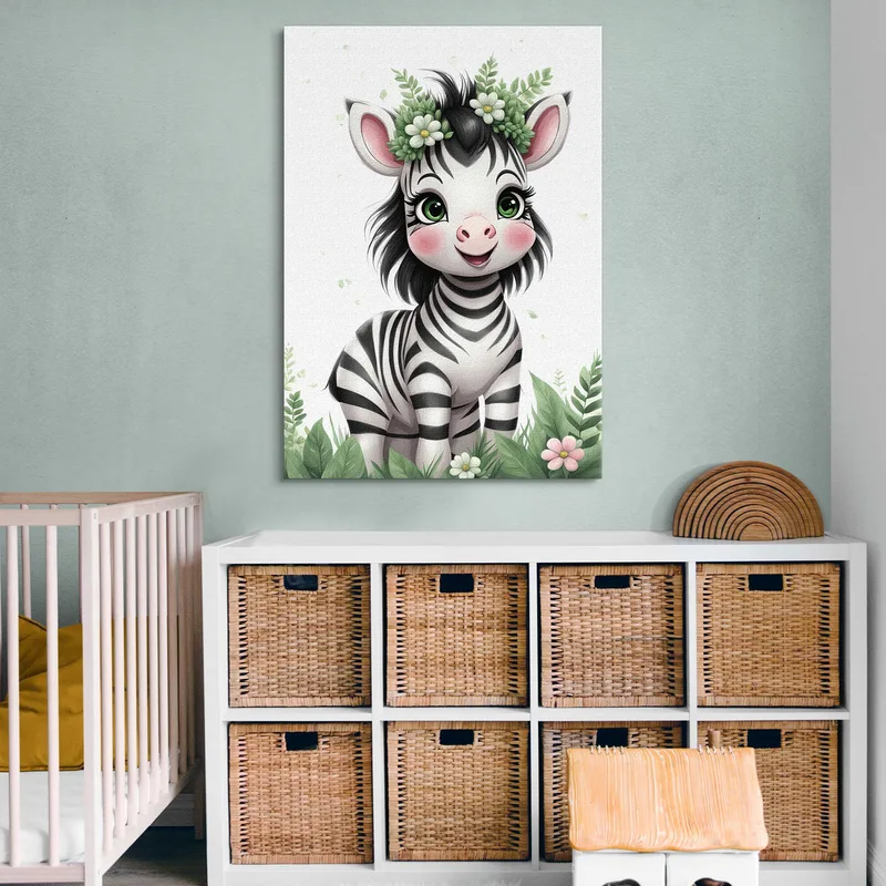Picture For Baby'S Bedroom Decoration Cute Zebra With Floral Crown