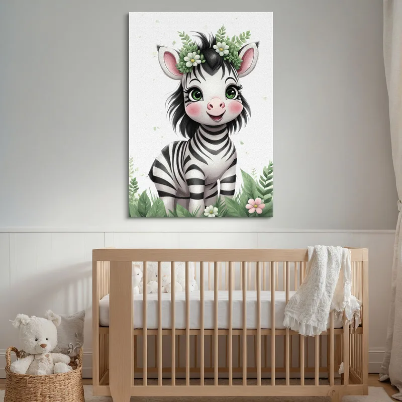Picture For Baby'S Bedroom Decoration Cute Zebra With Floral Crown