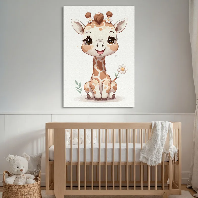 Decorazione Per Cameretta, Quadro Per Nursery, Giraffa Seduta Con Fiore