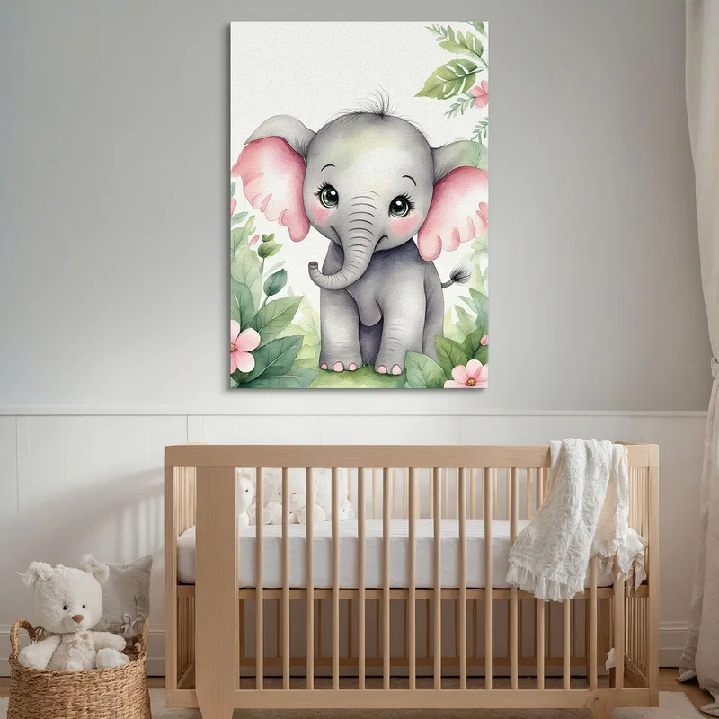 Kinderzimmerbild Dekoration Für Kinder Elefant Mit Rosa Ohren Und Blumen