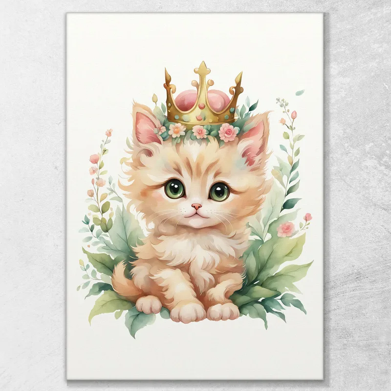 Quadro Per Bimba, Decorazione Per Cameretta, Gattino Con Corona Reale