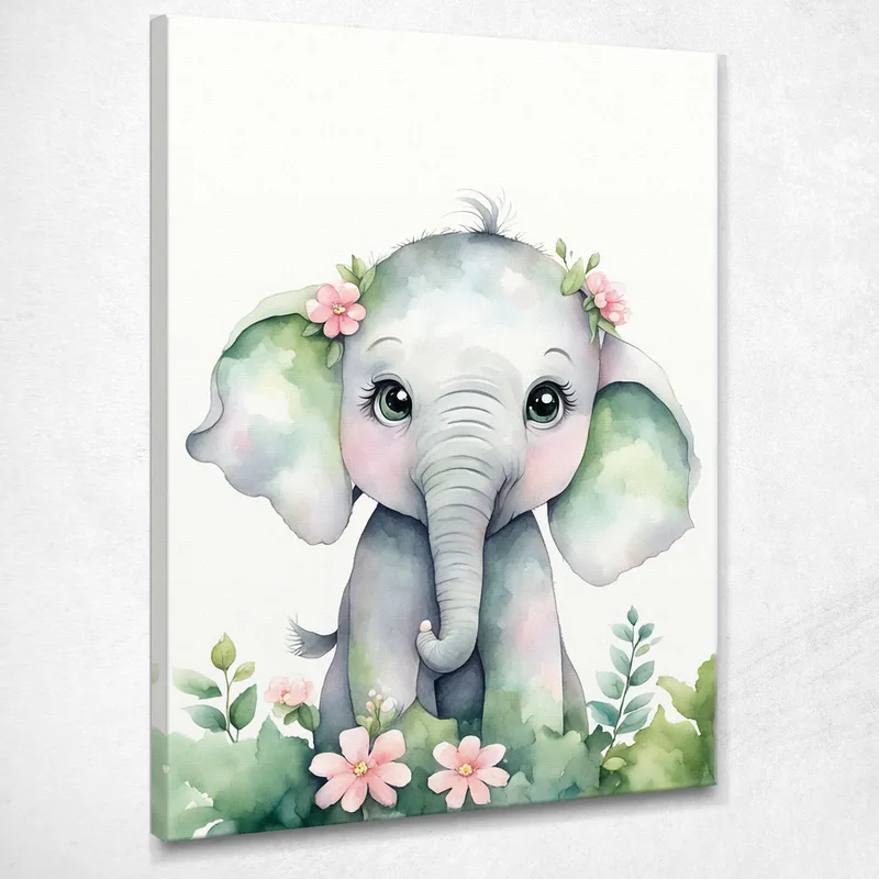 Peinture Pour Chambre De Bébé, Bébé Éléphant En Style Aquarelle tableau impression sur toile