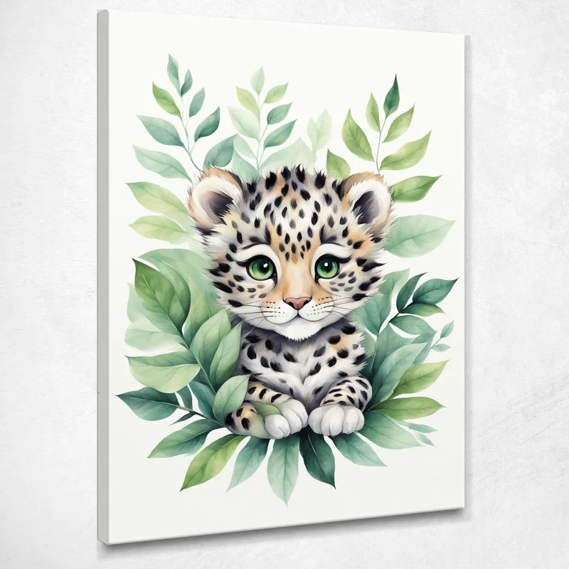 Image Pour Nouveau-Né, Décoration De Chambre, Bébé Léopard Aux Yeux Verts tableau impression sur toile