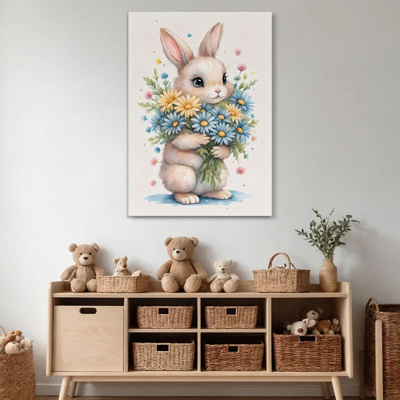 Image De Chambre D'Enfant Décoration De Chambre Lapin Avec Marguerites Et Fleurs Colorées