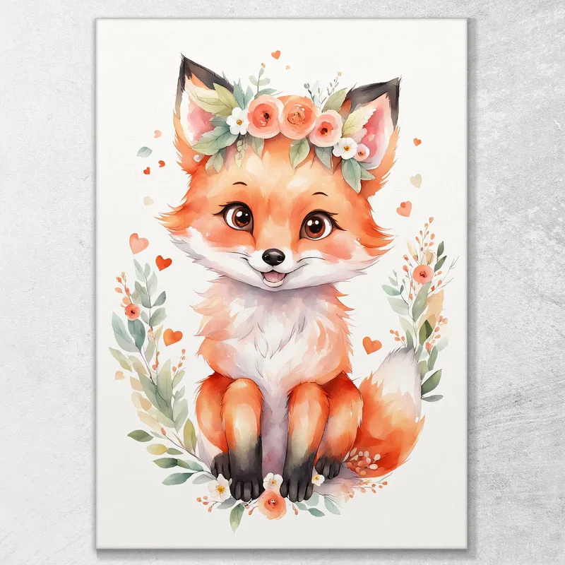 Gemälde Für Kinder Schlafzimmerdekoration Babyfuchs Mit Blumen Und Herzen