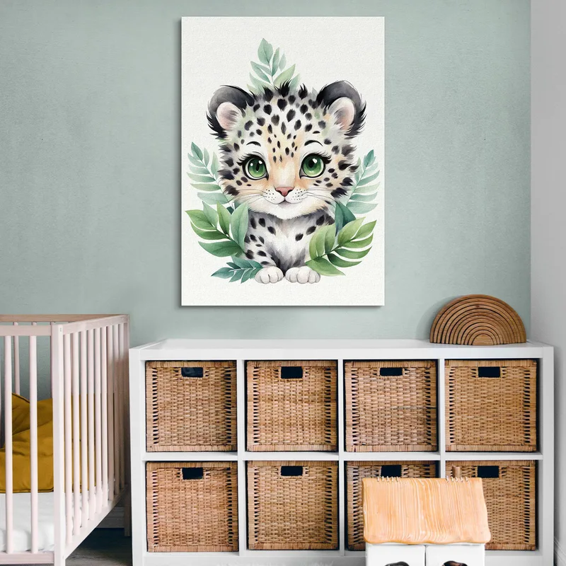 Tableau Pour Chambre D'Enfant Bébé Léopard Dans La Forêt Verte