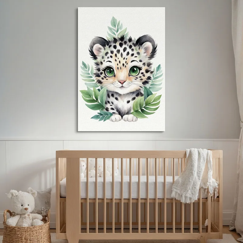 Tableau Pour Chambre D'Enfant Bébé Léopard Dans La Forêt Verte
