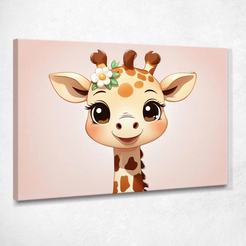 Tableau Décoratif Pour Chambre D'Enfant, Jolie Girafe Avec Détail Floral tableau impression sur toile