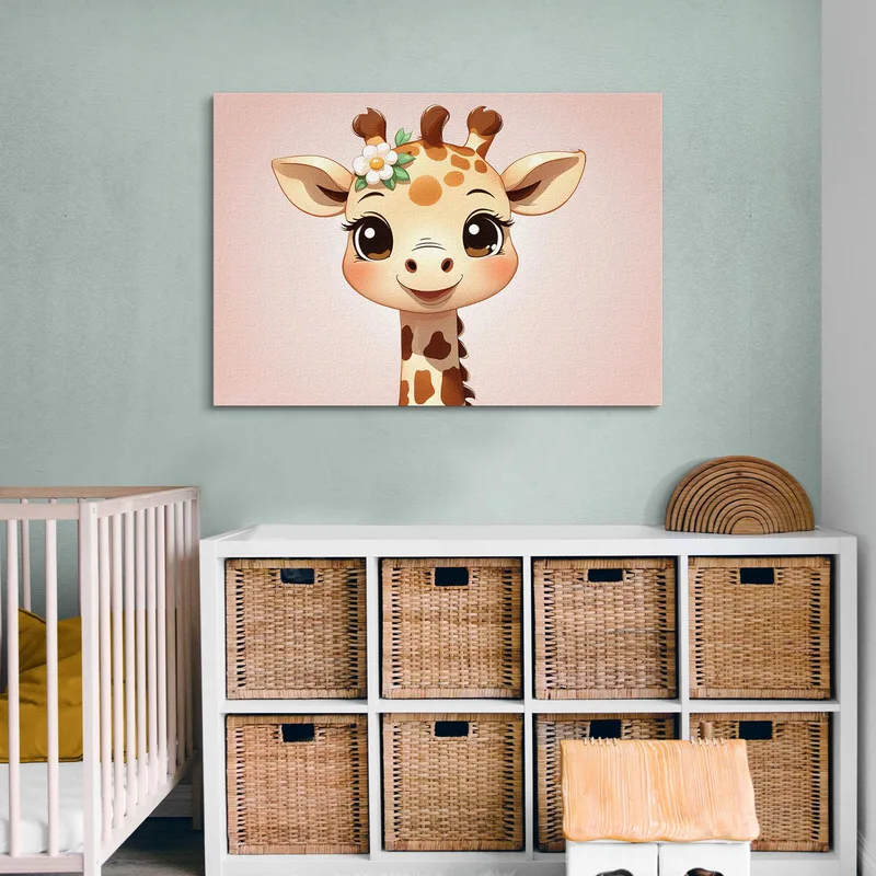 Tableau Décoratif Pour Chambre D'Enfant Jolie Girafe Avec Détail Floral